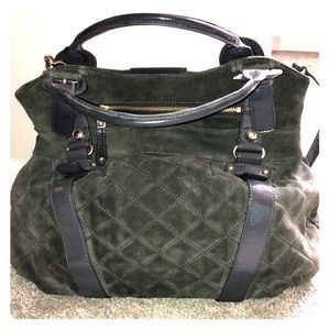 Grey suede and patent leather purse